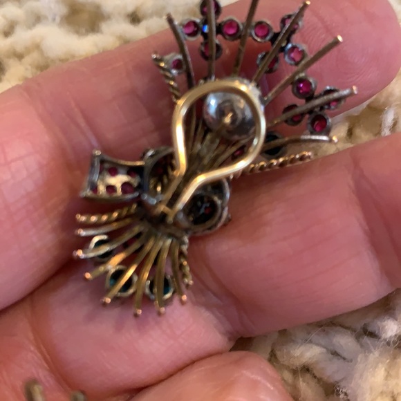 Vintage Earrings Rubies Diamonds & Turquoise - Picture 3 of 7